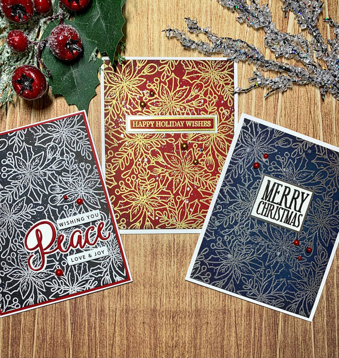 Gina K. Designs - Background Stamp - Poinsettia. Gina K. Designs - Background Stamp - Poinsettia. Poinsettia Background is a stamp set by Arjita Singh. This set is made of premium clear photopolymer and measures 6" X 8". Made in the USA. Available at Embellish Away located in Bowmanville Ontario Canada. Example by brand ambassador.