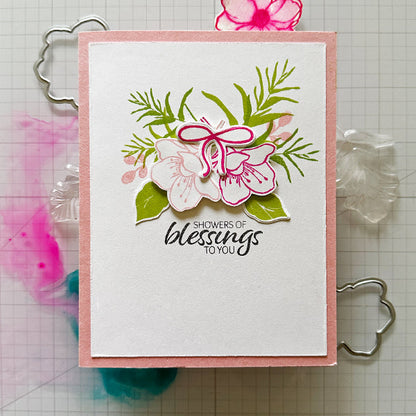 Gina K. Designs - Stamp & Die Set - Beauty In Everything. Beauty in Everything is a stamp and die set by Lisa Hetrick. This set is made of premium clear photopolymer and measures 6" X 8". Made in the USA. Available at Embellish Away located in Bowmanville Ontario Canada. Example by brand ambassador.