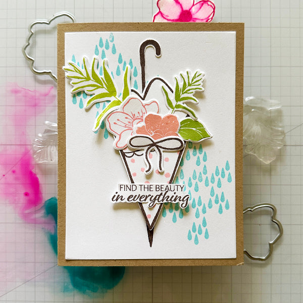 Gina K. Designs - Stamp & Die Set - Beauty In Everything. Beauty in Everything is a stamp and die set by Lisa Hetrick. This set is made of premium clear photopolymer and measures 6" X 8". Made in the USA. Available at Embellish Away located in Bowmanville Ontario Canada. Example by brand ambassador.