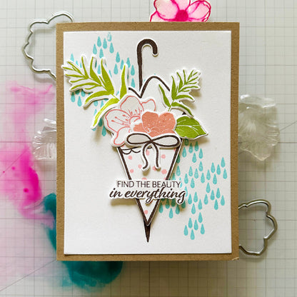 Gina K. Designs - Stamp & Die Set - Beauty In Everything. Beauty in Everything is a stamp and die set by Lisa Hetrick. This set is made of premium clear photopolymer and measures 6" X 8". Made in the USA. Available at Embellish Away located in Bowmanville Ontario Canada. Example by brand ambassador.