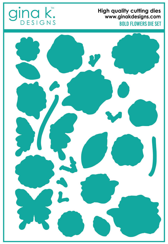 Gina K. Designs - Stamp & Die Set - Bold Flowers. Bold Flowers is the newest collection of big blooms from Melanie Muenchinger, perfect for all your inky techniques! Available at Embellish Away located in Bowmanville Ontario Canada.