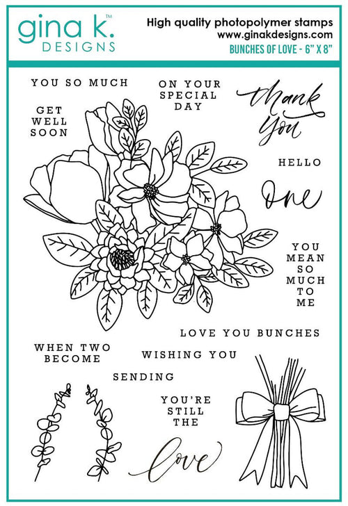 Gina K. Designs - Stamp & Die Set - Bunches Of Love. Bunches of Love is a stamp set by Arjita Singh. This stamp set is made of premium clear photopolymer and measures 6" X 8". Available at Embellish Away located in Bowmanville Ontario Canada.
