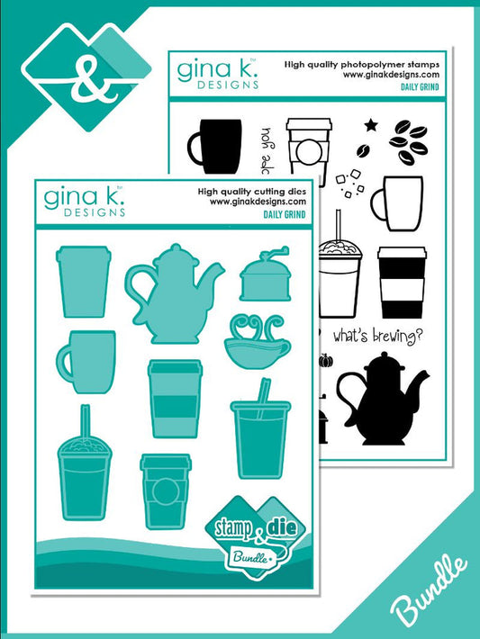 Gina K. Designs - Stamp & Die Set - Daily Grind. Available at Embellish Away located in Bowmanville Ontario Canada.