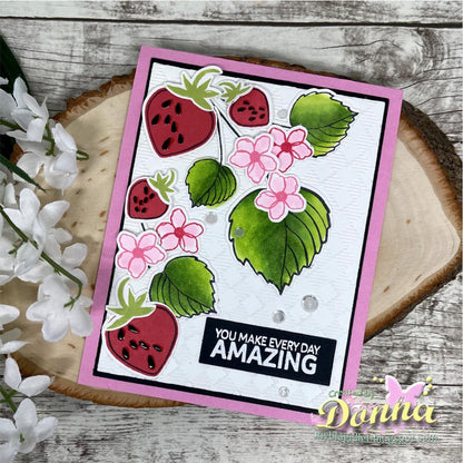 Gina K. Designs - Stamp & Die Set - Every Day Amazing. Every Day Amazing is a stamp set by Lisa Hetrick. This set is made of premium clear photopolymer and measures 6" X 8". Made in the USA. Available at Embellish Away located in Bowmanville Ontario Canada. Example by brand ambassador.