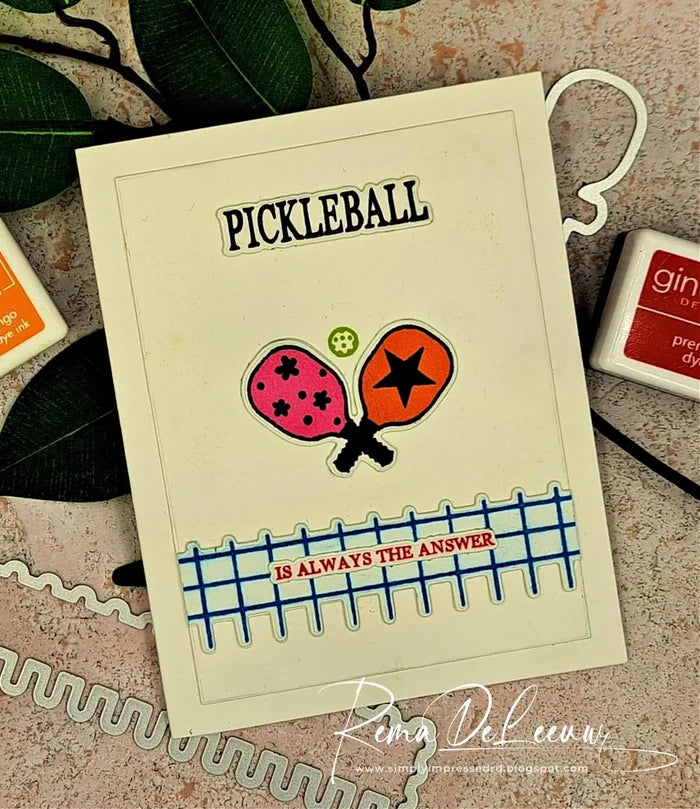 Gina K. Designs - Stamp &amp; Die Set - In a Pickle. In a Pickle is a stamp set by Beth Silika. This set is made of premium clear photopolymer and measures 6" X 8". Made in the USA. Available at Embellish Away located in Bowmanville Ontario Canada. Card example by Rema DeLeeuw.