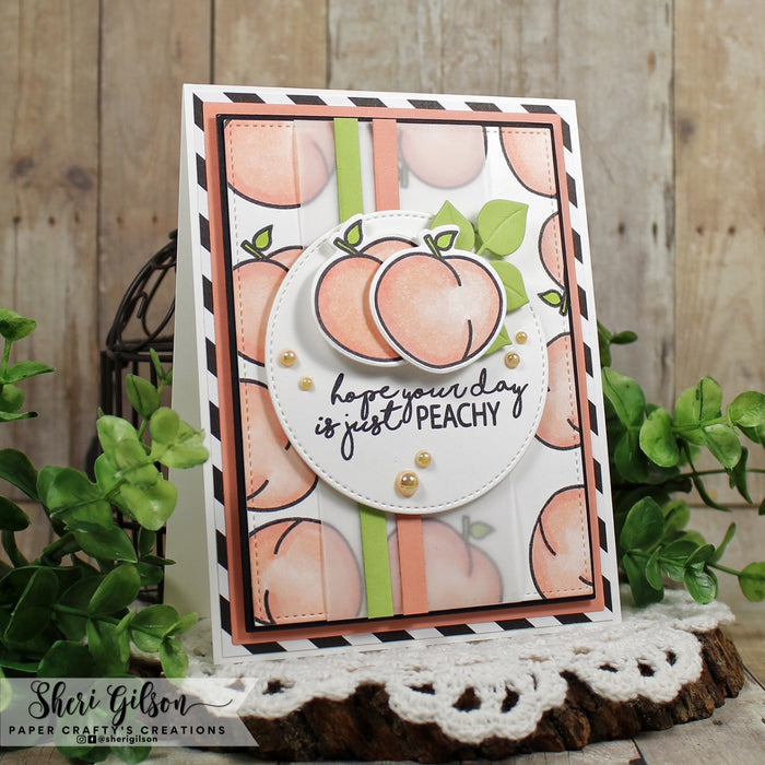 Gina K. Designs - Stamp & Die Set - More Fun Fruit. More Fun Fruit is a stamp & die set by Beth Silika. This set is made of premium clear photopolymer and measures 6" X 8". Made in the USA. Made in the USA. Available at Embellish Away located in Bowmanville Ontario Canada. Example by brand ambassador.