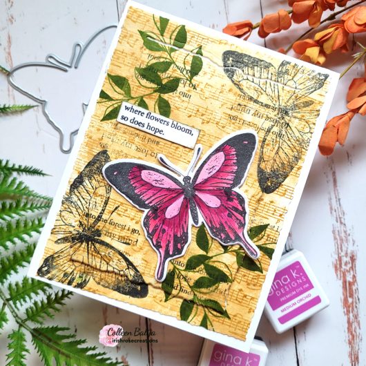 Gina K. Designs - Stamp & Die Set - Nature Walk. Nature Walk is a stamp set by Hannah Drapinski. This set is made of premium clear photopolymer and measures 6" X 8".  Made in the USA. Available at Embellish Away located in Bowmanville Ontario Canada. Example by brand ambassador.