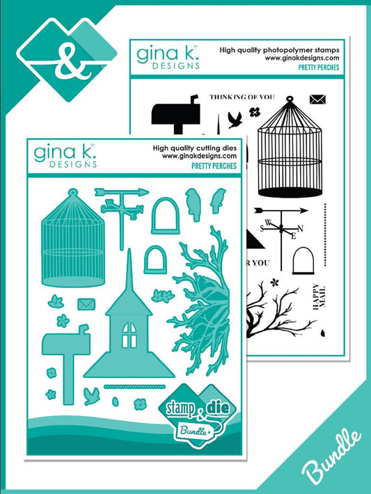 Gina K. Designs - Stamp & Die Set - Pretty Perches. Available at Embellish Away located in Bowmanville Ontario Canada.
