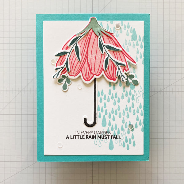 Gina K. Designs - Stamp & Die Set - Showers Of Blessings. Showers of Blessings is a stamp and die set by Lisa Hetrick. This set is made of premium clear photopolymer and measures 6" X 8". Available at Embellish Away located in Bowmanville Ontario Canada. Example by Lisa Hetrick.