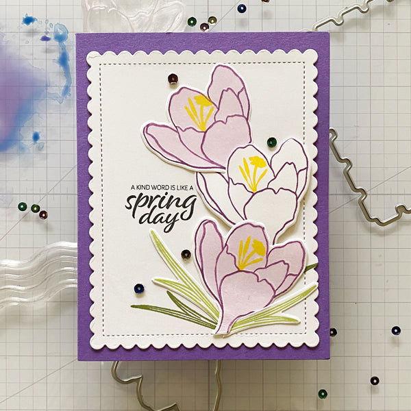 Gina K. Designs - Stamp & Die Set - Spring in Bloom. Spring in Bloom is a stamp set by Lisa Hetrick. This set is made of premium clear photopolymer and measures 6" X 8". Made in the USA. Available at Embellish Away located in Bowmanville Ontario Canada. Examples by Lisa Hetrick.