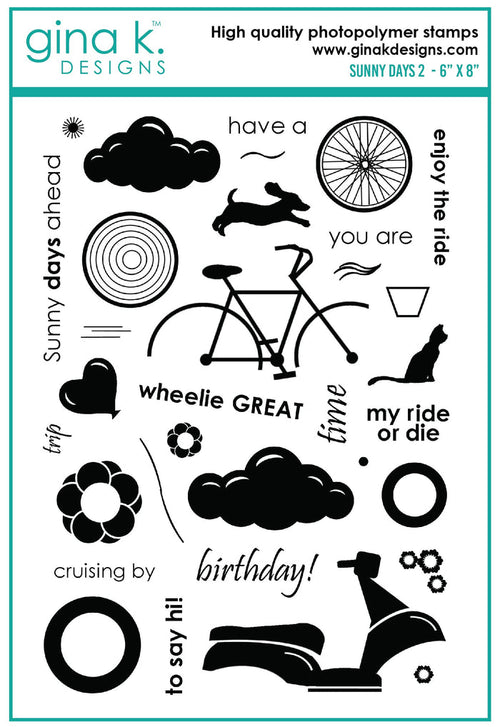 Gina K. Designs - Stamp & Die Set - Sunny Days 2. Sunny Days 2 is a Stamp & Die Set by Melanie Munchinger. This set is made of premium clear photopolymer and measures 6" X 8". Made in the USA. Available at Embellish Away located in Bowmanville Ontario Canada.