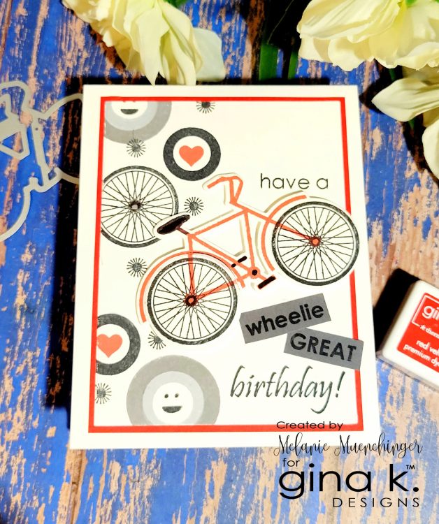 Gina K. Designs - Stamp & Die Set - Sunny Days 2. Sunny Days 2 is a Stamp & Die Set by Melanie Munchinger. This set is made of premium clear photopolymer and measures 6" X 8". Made in the USA. Available at Embellish Away located in Bowmanville Ontario Canada. Example by brand ambassador.