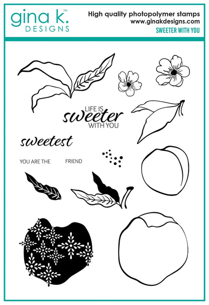 Gina K. Designs - Stamp &amp; Die Set - Sweeter with You. Sweeter with You is a stamp set by Lisa Hetrick. This set is made of premium clear photopolymer and measures 6" X 8". Made in the USA. Available at Embellish Away located in Bowmanville Ontario Canada.