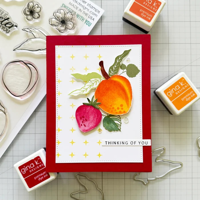 Gina K. Designs - Stamp &amp; Die Set - Sweeter with You. Sweeter with You is a stamp set by Lisa Hetrick. This set is made of premium clear photopolymer and measures 6" X 8". Made in the USA. Available at Embellish Away located in Bowmanville Ontario Canada. Example by Lisa Hetrick.