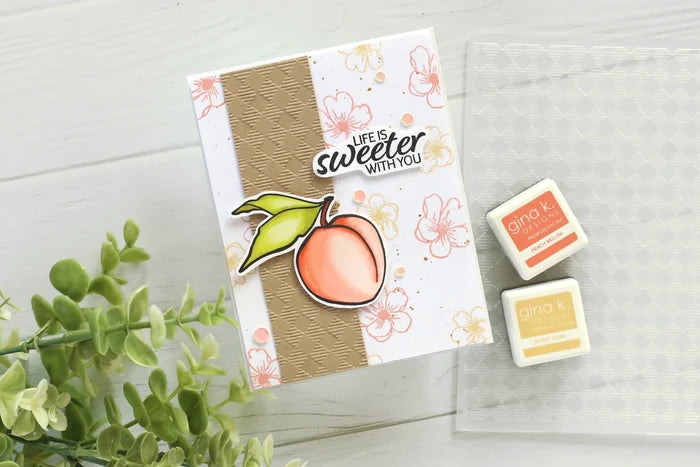 Gina K. Designs - Stamp &amp; Die Set - Sweeter with You. Sweeter with You is a stamp set by Lisa Hetrick. This set is made of premium clear photopolymer and measures 6" X 8". Made in the USA. Available at Embellish Away located in Bowmanville Ontario Canada. Example by Lisa Hetrick.