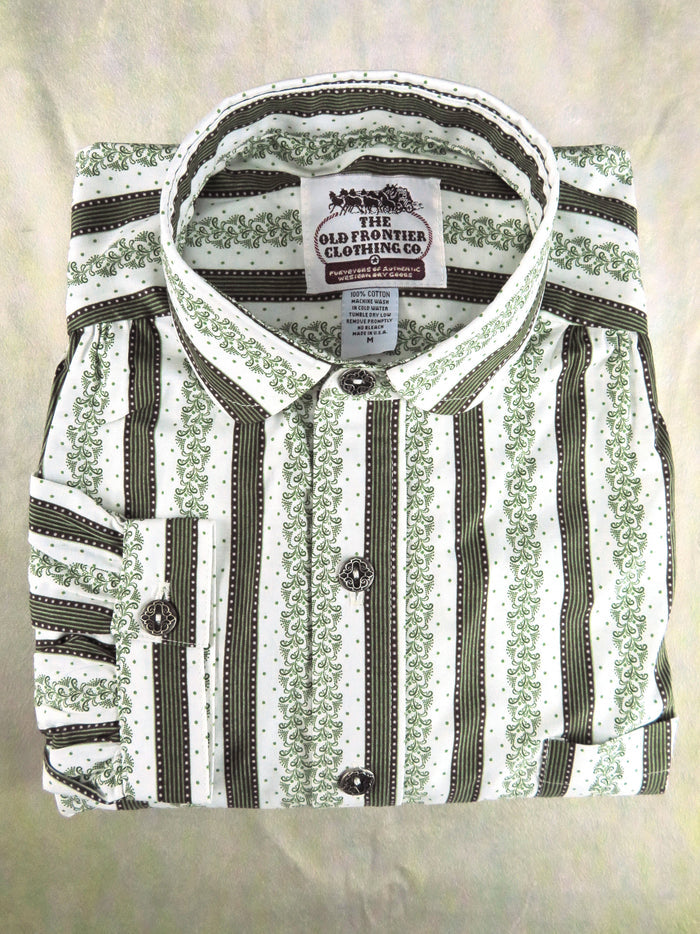 Green Ivy and Brown Stripe Men's Victorian Shirt
