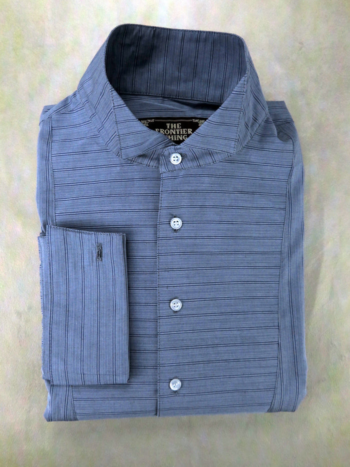 Grey and Blue Stripe Men's Tuxedo Shirt