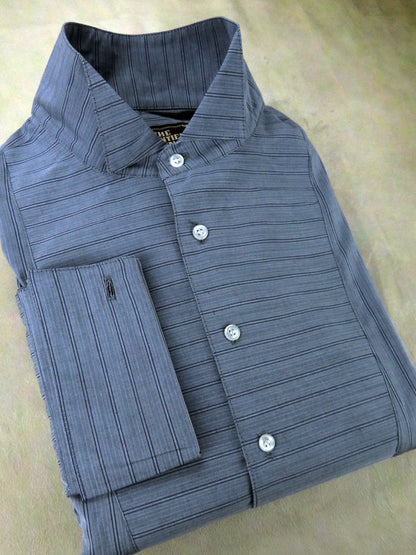 Grey and Blue Stripe Men's Tuxedo Shirt