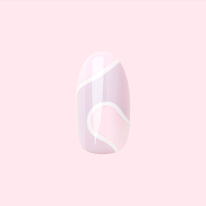 Groovy Swirl - Press-On | Medium | Oval showing a medium oval false nail with pink lavender swirl design on pale background