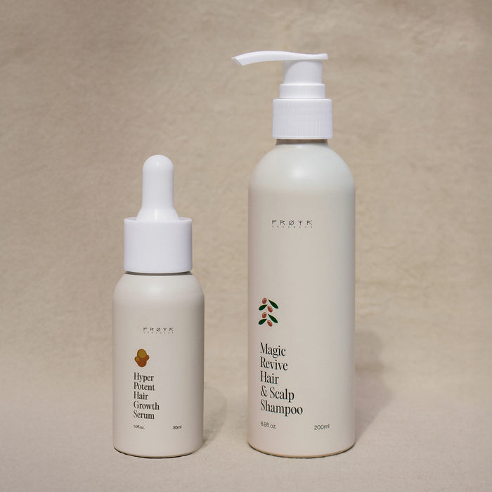 Frøya Organics Hair Growth Essentials Duo in glass jar with lid – hair growth set front view
