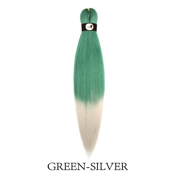 Hairnergy Braids Pre-Stretched 56'' Braiding Hair Extensions Ombre (color Green/Silver)