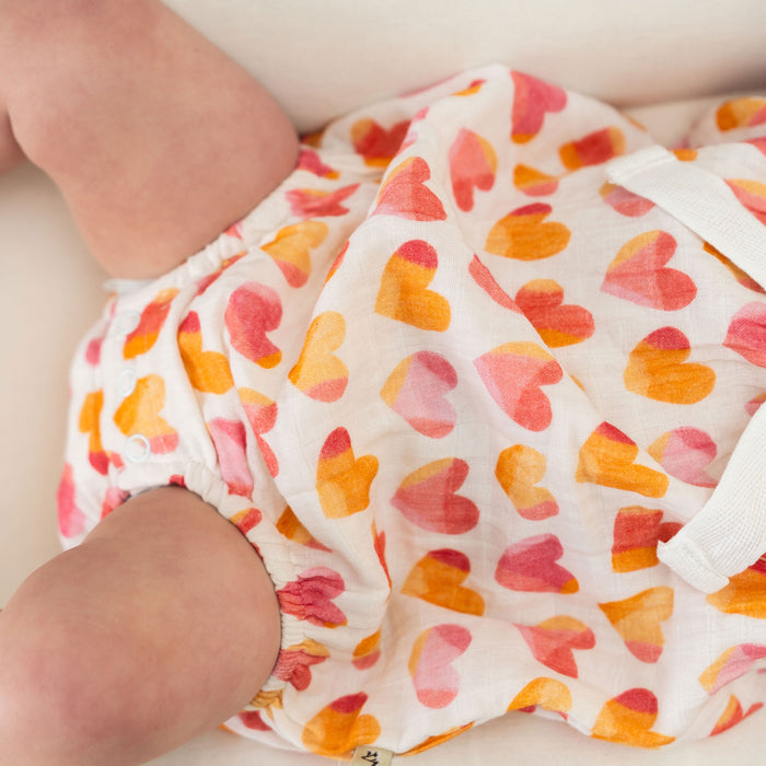 Hearts Baby Bubble Romper Snaps Model (Organic Muslin)