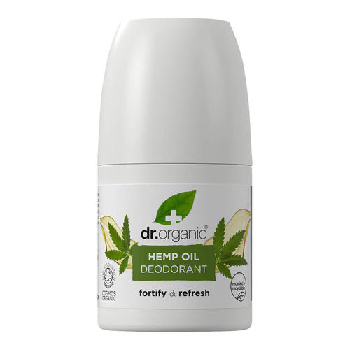 50ml bottle Dr. Organic Hemp Oil Roll-On Deodorant, aluminium free, vegan, and cruelty free formula.