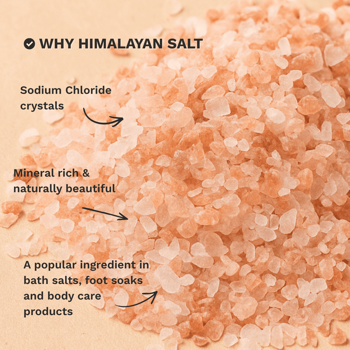 Infographic highlighting the natural characteristics and common uses of Coarse Himalayan Pink Salt
