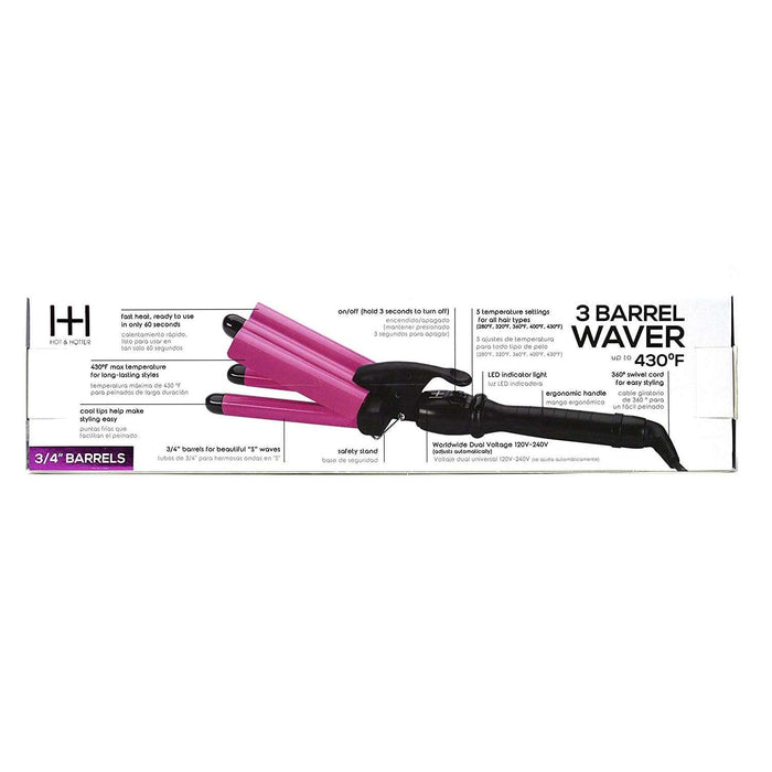 Hot & Hotter 3 Barrel Waver Curling Iron 3/4 Inch, 1 Count, Black & Pink