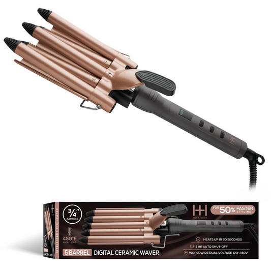 Hot & Hotter 5 Barrel Digital Ceramic Curling Iron 3/4in, 1 Count Hair Waver, Rose Gold