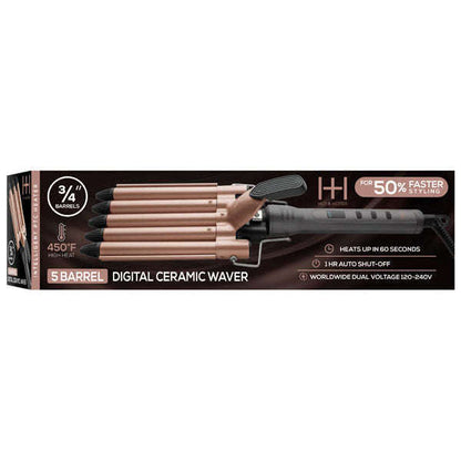 Hot & Hotter 5 Barrel Digital Ceramic Curling Iron 3/4in, 1 Count Hair Waver, Rose Gold