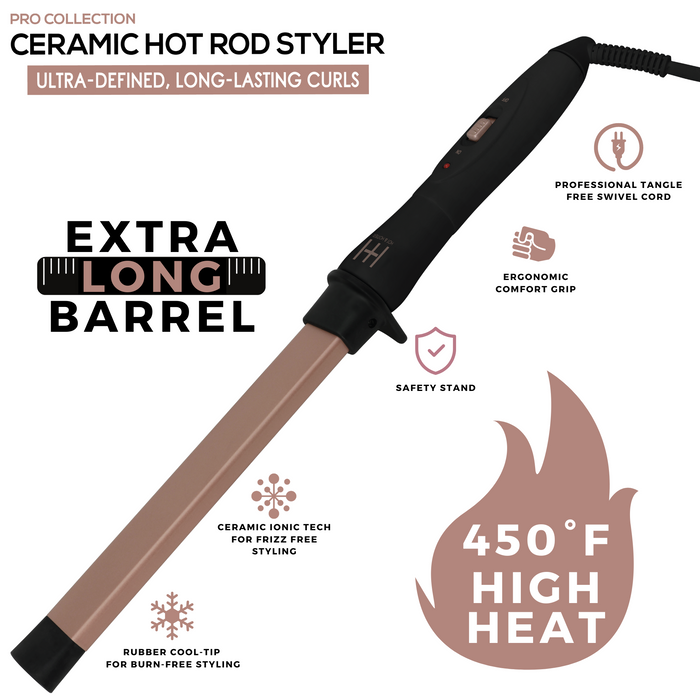 Hot & Hotter Ceramic Hot Rod Hair Styler Wand 1 Inch, 1 Count, Rose Gold
