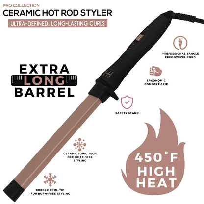 Hot & Hotter Ceramic Hot Rod Hair Styler Wand 1 Inch, 1 Count, Rose Gold