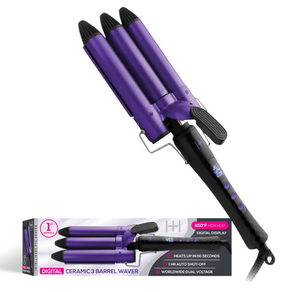 Hot & Hotter Digital Ceramic 3 Barrel Waver 1in, 1 Count Hair Curling Iron, Purple