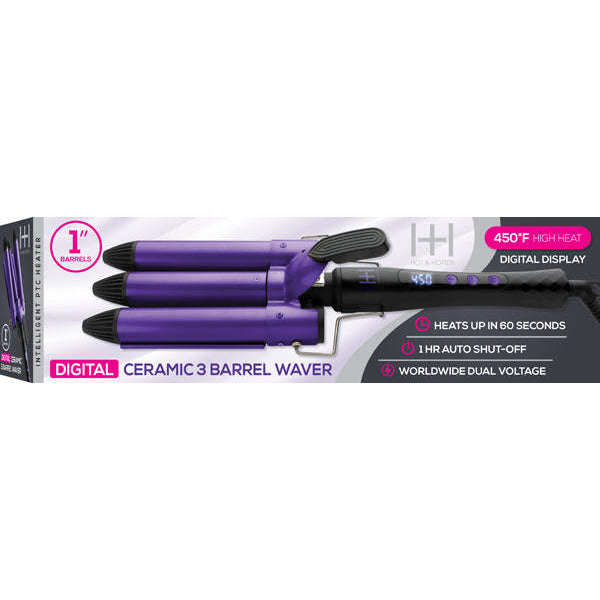 Hot & Hotter Digital Ceramic 3 Barrel Waver 1in, 1 Count Hair Curling Iron, Purple