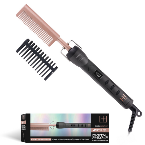 Hot & Hotter Digital Ceramic Pressing Hot Comb, 1 Count, Black & Gold