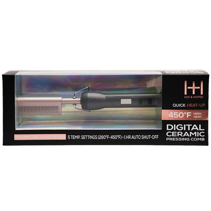 Hot & Hotter Digital Ceramic Pressing Hot Comb, 1 Count, Black & Gold