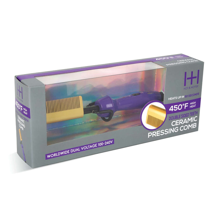 Hot & Hotter Electric Ceramic Pressing Hot Comb Double Teeth, Purple