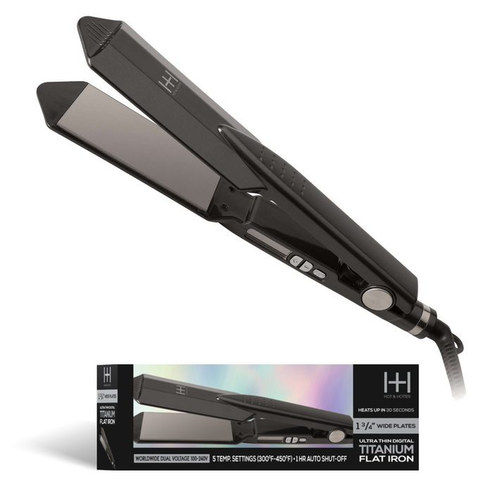 Hot & Hotter Ultra Thin Digital Titanium Flat Iron 1 3/4in, 1 Count Hair Straightener, Black