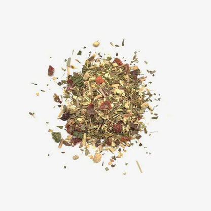 Love Tea Immunity Loose Leaf Tea leaves, herbal blend with echinacea root, ginger, and rosehip.
