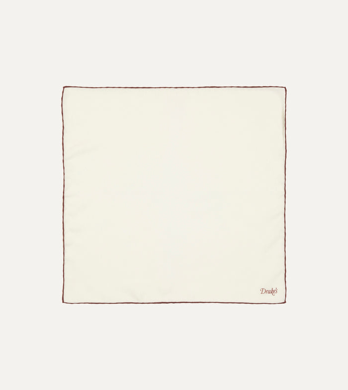 Ivory and Burgundy Shoestring Border Silk Pocket Square