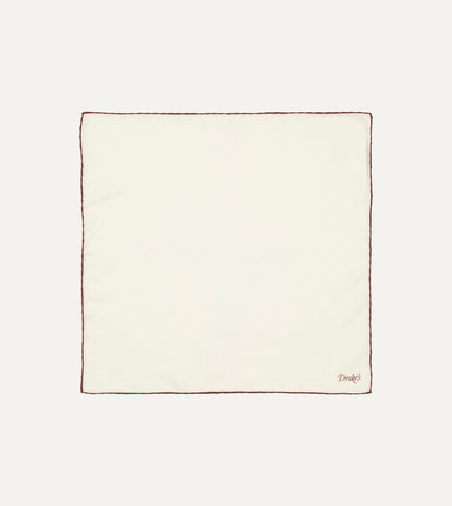 Ivory and Burgundy Shoestring Border Silk Pocket Square