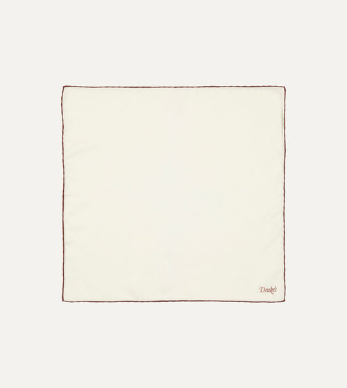 Ivory and Burgundy Shoestring Border Silk Pocket Square