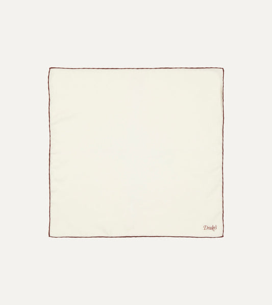 Ivory and Burgundy Shoestring Border Silk Pocket Square