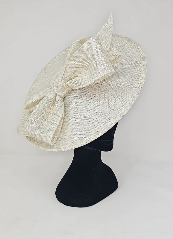Ivory Silver Bow Adorned Large Disc Fascinator