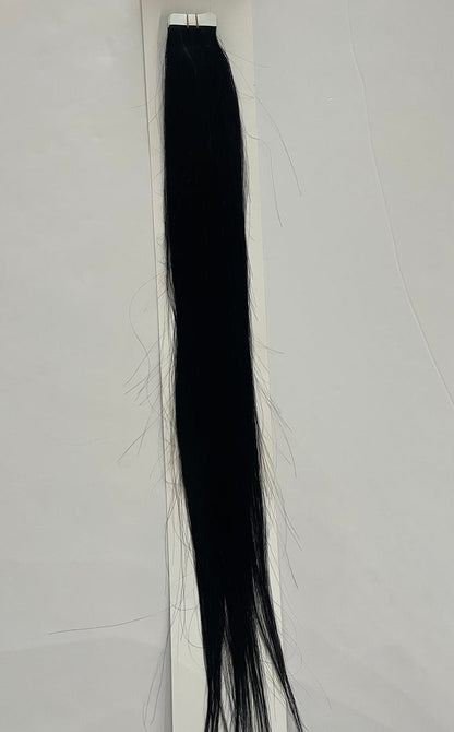 Jet Black #1 Tape-In Hair Extensions – 100% Remy Human Hair | 20 Tapes (50g) | 10’’–30’’ | Reusable