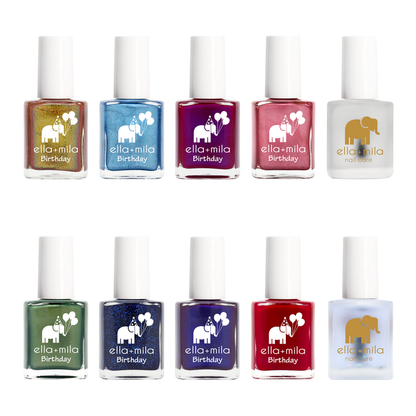 Jeweled Elegance 10 bottles: 8 jewel-tone shimmer polishes with cuticle oil and satin top coat