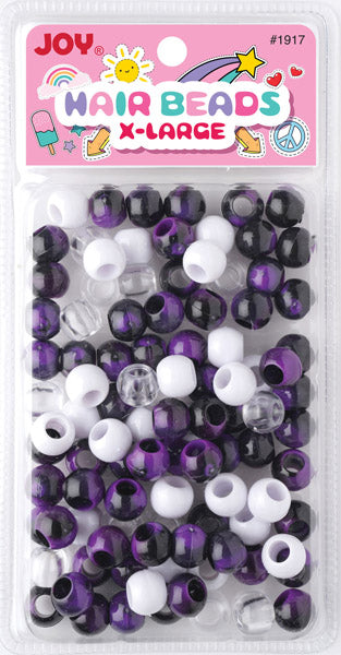 Joy Round Hair Beads X-Large, Dark Purple Two Tone Mix