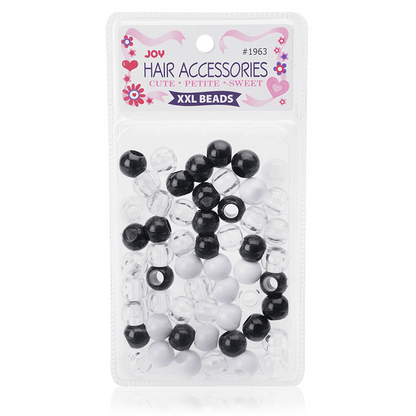Joy Round Hair Beads XX-Large, 60 Count, Black, White, Clear