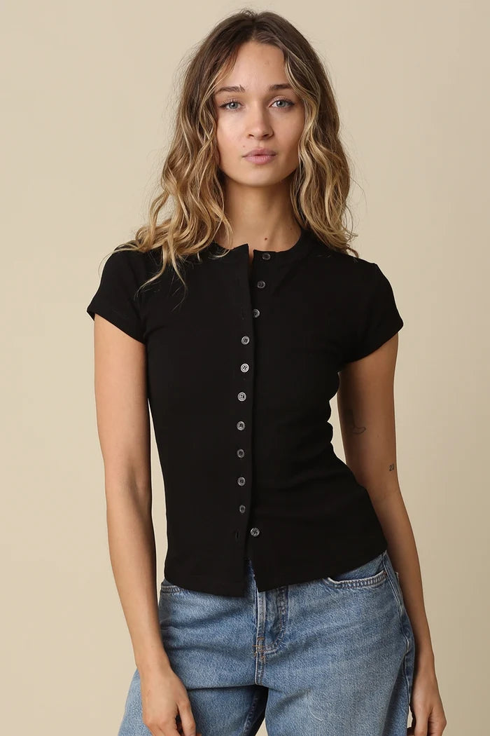 Leslie Sculpt Button-Front Knit Top